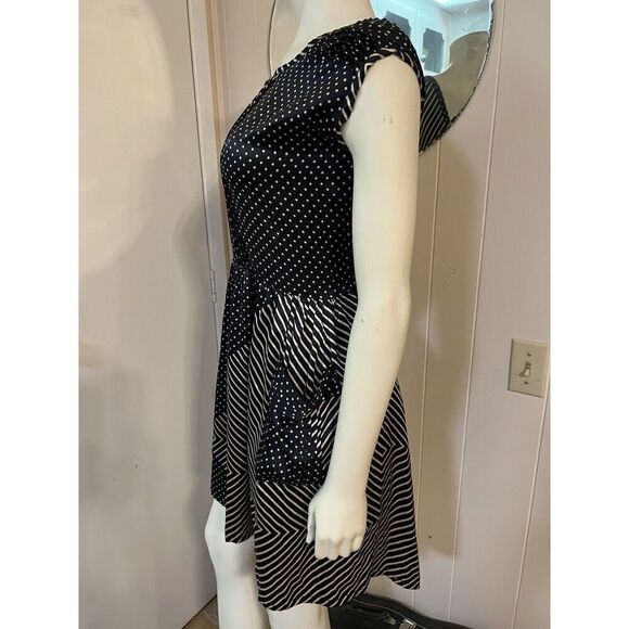 Opening Ceremony Medium Open Back Mini Dress Black Cream Silky Cap Sleeves - Picture 3 of 7